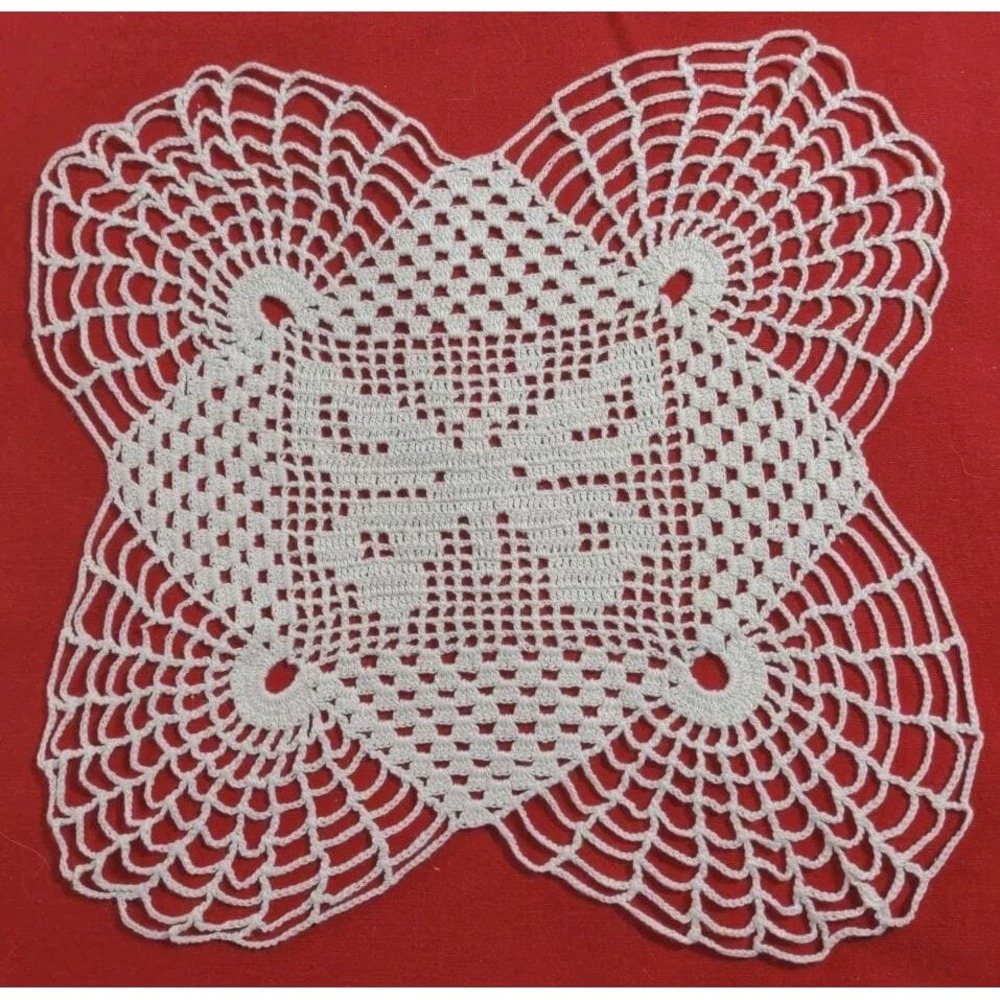 Vintage Doilie cream colored, 8.5 x 9 with sweet butterfly in center.
